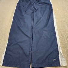 Vintage Nike Woven Track Pants Women XL Baggy Wide Leg Y2K Windbreaker Navy Blue