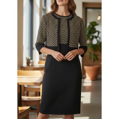 danny and nicole 2 Piece Set- Jacket-Dress S 4 New Career - Black/ Tan Chevron