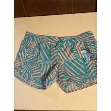 Women's Teal and Pink Geometric Athletic Shorts size xl (blue water beach)
