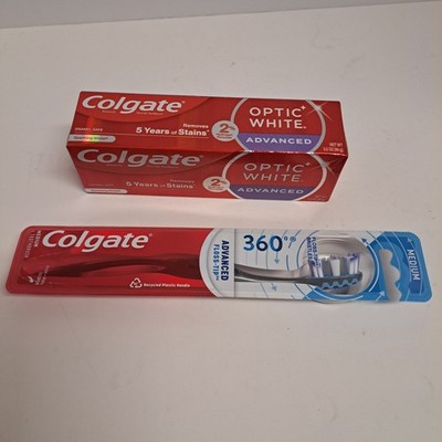 Colgate Floss Tip Med. Toothbrush-Optic White W/Advanced Toothpaste 4.2oz. Combo