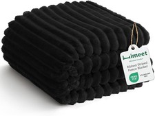 Fleece Black Throw Blanket for Bed - 300GSM Ribbed Soft Cozy Dog Blanket for