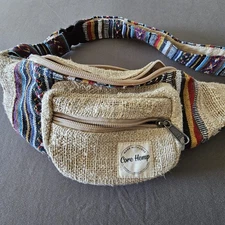 Core Hemp Fanny Pack Cross Boby Bag Hand Made 3 Pocket Adjustable Boho Festival 
