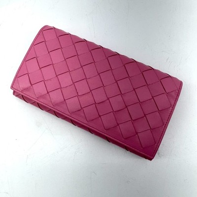 Bottega Veneta Intrecciato Woven Continental Pink Wallet
