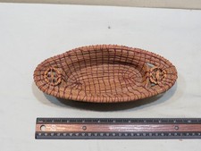 Vintage Pine Needle w/Walnut Insets Woven Oval Basket, Lot 1