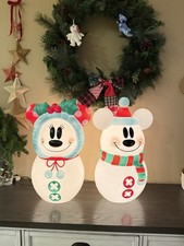 Mickey Minnie Mouse Disney Blow Mold Snowman Lighted Christmas 23'' Tall Set New
