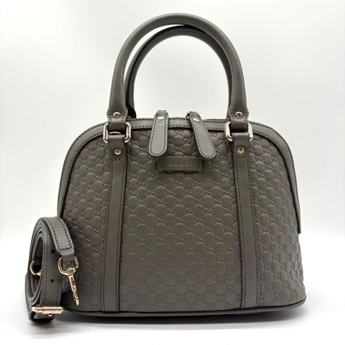 GUCCI 449654 MicroGuccissima Leather Handbag 2way GG Embossed Gray Crossbody Bag
