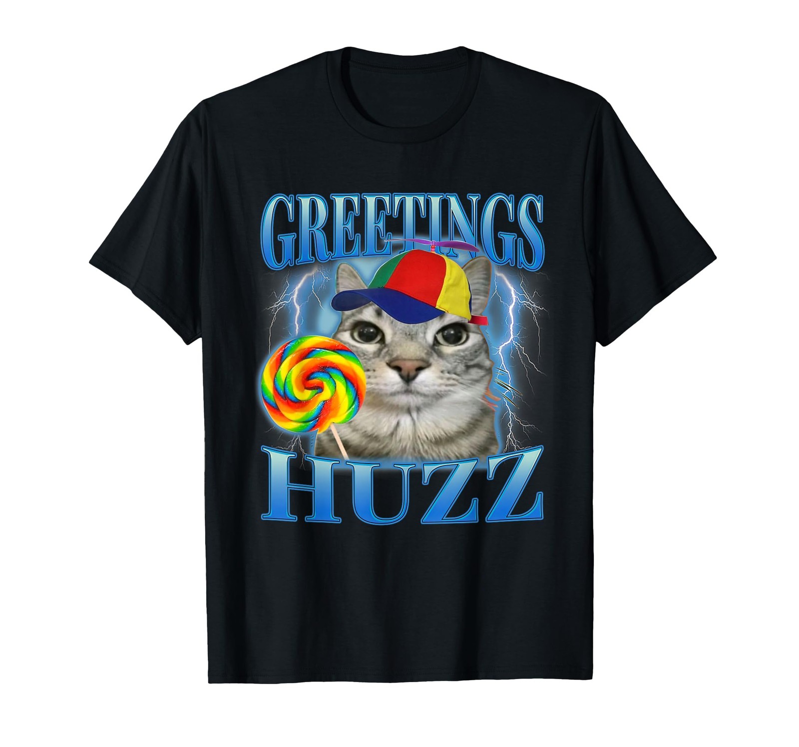 Lollipop Cat Meme Greetings Huzz Funny Silly Cats Humor T-Shirt