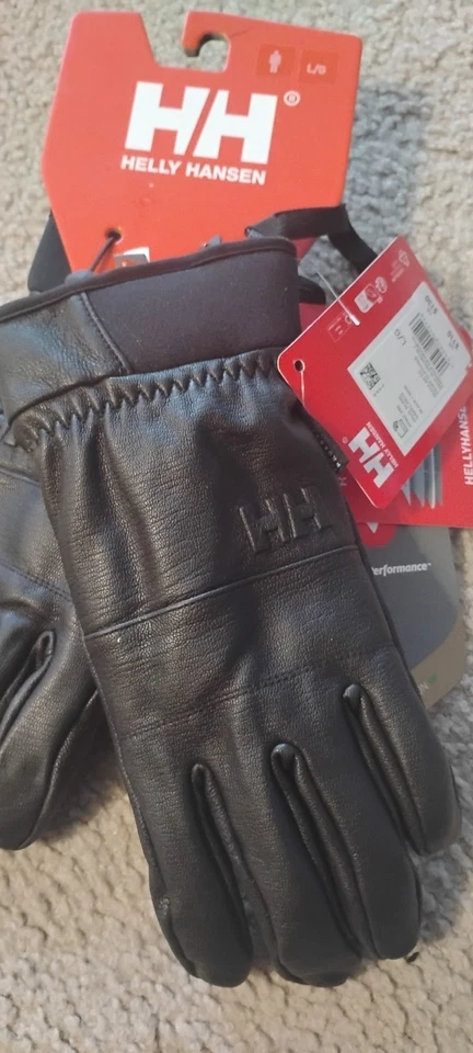 Guantes aislantes de cuero genuino negros calce regular Helly Hansen para hombre nuevos con etiquetas grandes Foto 2 de 4