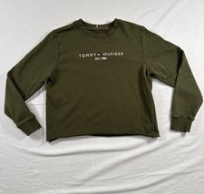 Tommy Hilfiger Sport Green Logo Pullover Cropped Fleece Sweatshirt Women's M