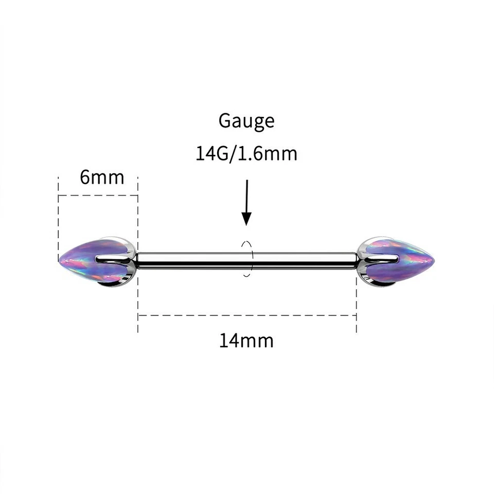 2PCS Nipple Rings G23 Titanium Opal 14G 16mm Straight Barbell Piercing Jewelry - Image 3 of 4
