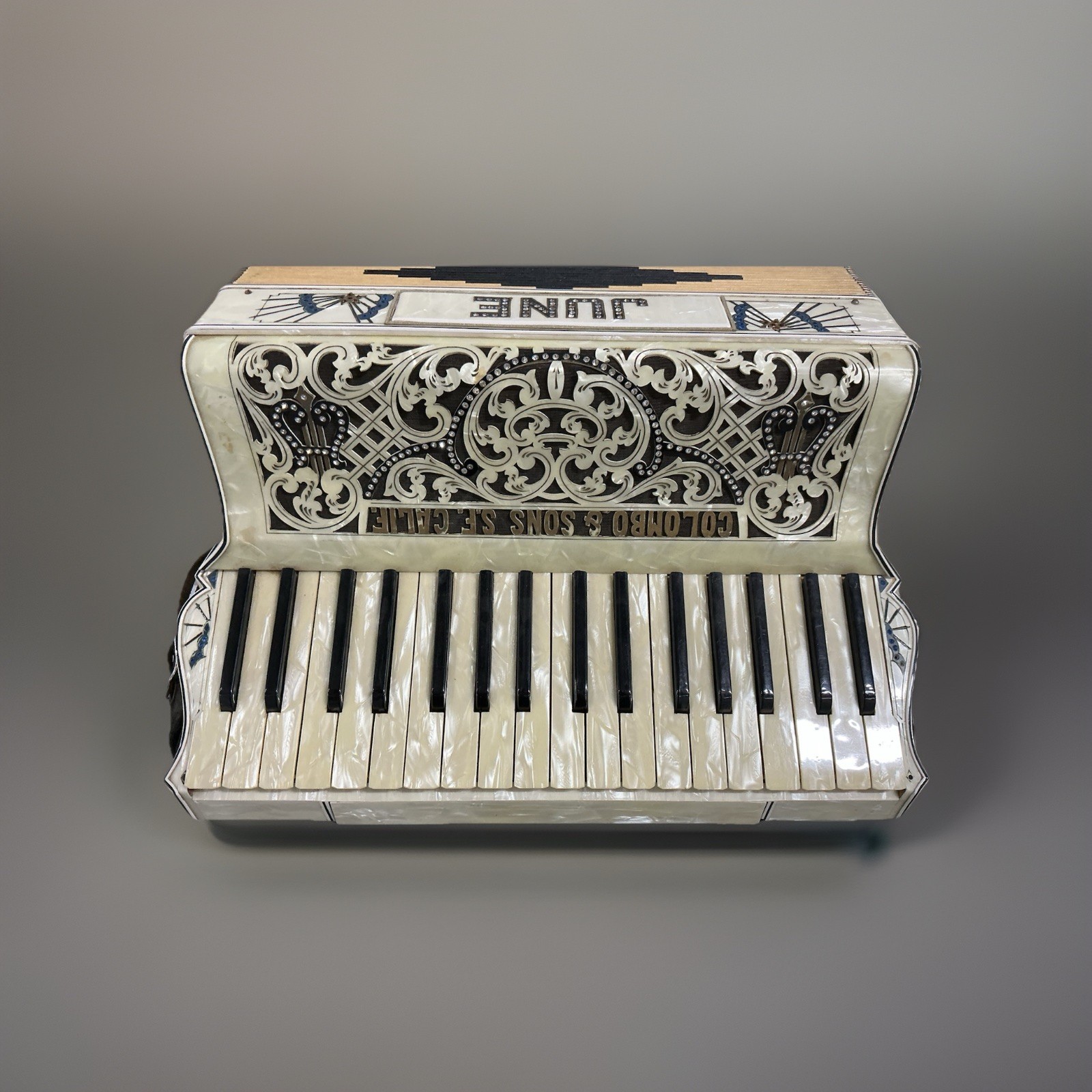 Vintage accordion manufactured by Colombo & Sons w/ Name *JUNE*