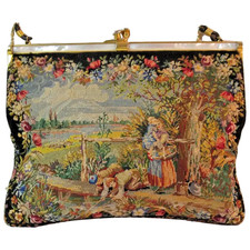 Vintage Petit Point Purse Scenic Children Playing - SHIPPED TO US TARIFF FREE