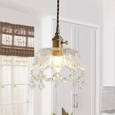 Modern Pendant Light Textured Glass 1 Light Ceiling Hanging Lamp Crystal Decor