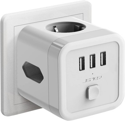 USB Steckdose 3-fach 6 in 1 Powercube Schuko 2 Eurosteckd