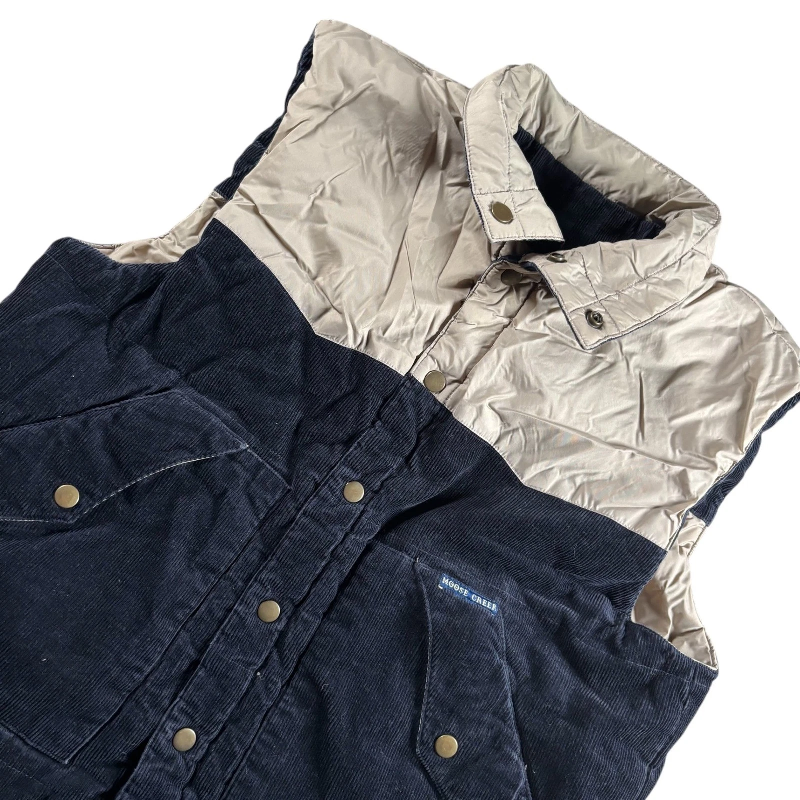 VTG Moose Creek Mens L Corduroy Puffer Vest Tan Colorblock Western CabinCore