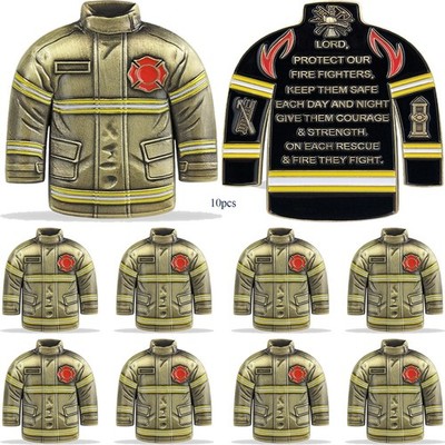 10pcs Firefighter Jacket Challenge Coin - Firefighter's Prayer Protection Medals