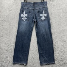 SouthPole Jeans Mens 34x32 Blue Y2K Skater Baggy Wide Leg Embroidered Pockets