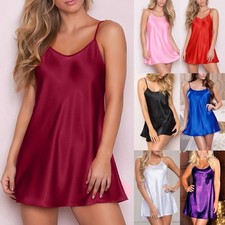 Women Sexy Satin Silk Nightdress Lingerie Sleepwear Babydoll Nightie Chemise UK