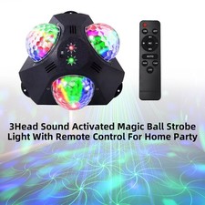 3Head Sound Activated Magic Ball Strobe Light W/ Remote Control For Home Party