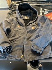 Carhartt J141 Sandstone Duck Faded Black Sherpa Lined Hooded Jacket Men's 2xL