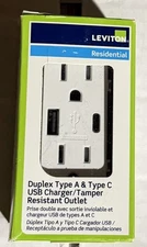 Leviton T5633-W 15 Amp Type A and C USB Charger Tamper-Resistant Outlet - White