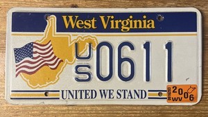West Virginia License Plate United We Stand US 0611 Patriotic Military 9/11 WV