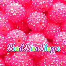 20mm - NEON PINK AB - Rhinestone Beads- Bubblegum - Chunky - Round Acrylic