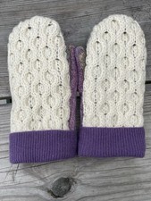 Aran Cable Pattern Handmade Wool Sweater Mittens Fleece Lined Cuff Mitts