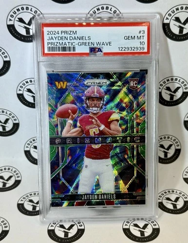 2024 Panini Prizm Jayden Daniels RC Green Wave Prizmatic #3 PSA 10