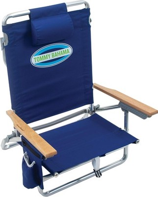5-Position Classic Lay Flat Folding Backpack Beach Chair, Polyester, Navy