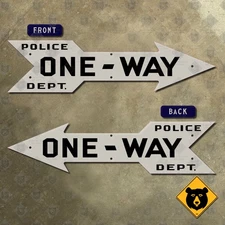 New York City ONE WAY road street sign cutout arrow 1920s TWO-SIDED 36x9