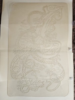 1980's Vintage Tattoo Flash Acetate 9x14 Octopus Squid Waves Signed & Dated