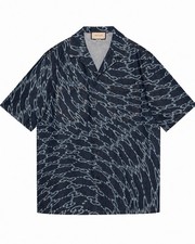 Gucci Men’s Shirt Blue Waved GG Monogram Heavy Denim Collar Oversized Size XL/46