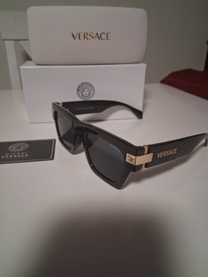 Versace Men's Square Sunglasses Black Plastic Frame Gray Tinted Plastic
