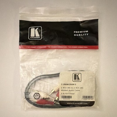 Kramer C-2RAM/2RAM-3 Molded Stereo Audio Cable 2 RCA Male to 2 RCA Male 3 ft