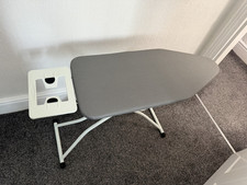 Freestanding Foldable Metal Ironing Board with Attached Iron Rest Grey/White