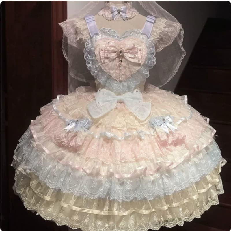 Vestido Estilo Lolita Dulce Encaje Volantes Princesa Kawaii Vestido de Fiesta Juegos con disfraces