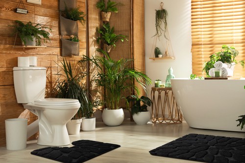 Amazing Modern Two-piece BATHROOM set RUG soft SUPREME STONES non-slip black - Picture 2 of 10