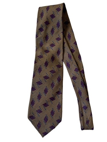 Coach VTG Mens Tie Brown Diamond Silk Classic 62" x 4" Career Designer Argyle - Picture 2 of 7