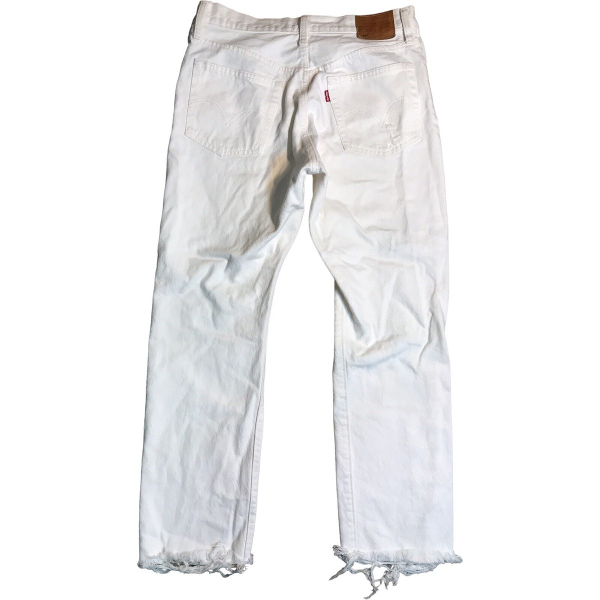 Levis 501 Straight Leg Jeans White Distressed Denim 27 x 25