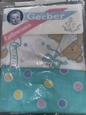 Gerber Pillowcases Toddler Bed Bear Aqua Blue White Dots Two O1