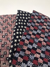USA Fabric Lot Patriotic Valor Flag Stars 3 Piece Lot 1 1/2 Y Total Cotton F32