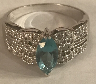 Solid sterling silver ring sz 8 blue Topaz fashion Jewelry 925 Mark ...