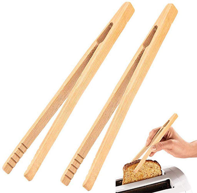 BambooMN Brand 3.9" Mini Bamboo Disposable Tongs Toast Tongs