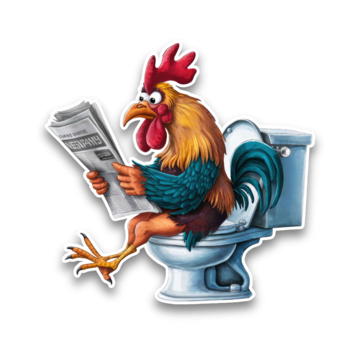 Funny Rooster Chicken Sitting On Toilet Vinyl Sticker Decal