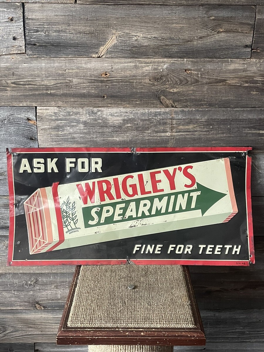 Vintage Wrigley's Spearmint Chewing Gum Sign Advertising Wrigley's
