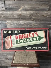 Vintage Wrigley’s Spearmint Chewing Gum Sign Advertising Wrigley’s