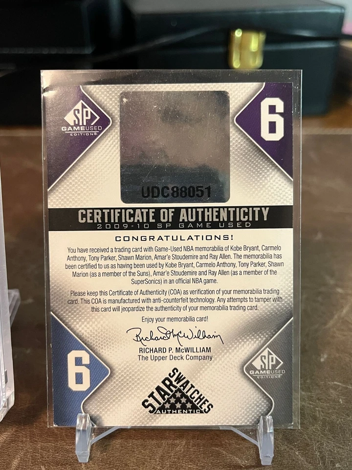 2009-10 SP Game Used 6 Star Swatches /99 Kobe, Melo, Parker,Marion, Amare, Allen - Image 3 of 4