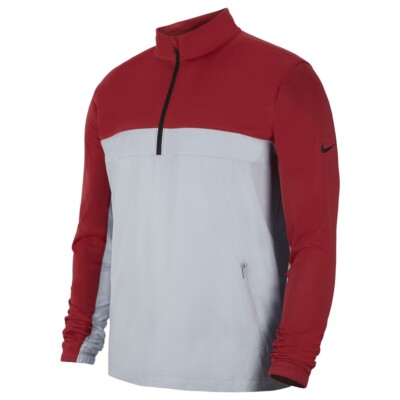 Nike Golf Shield Victory 1/2 Zip Wind Rain Resistant Jacket Grey Red Medium