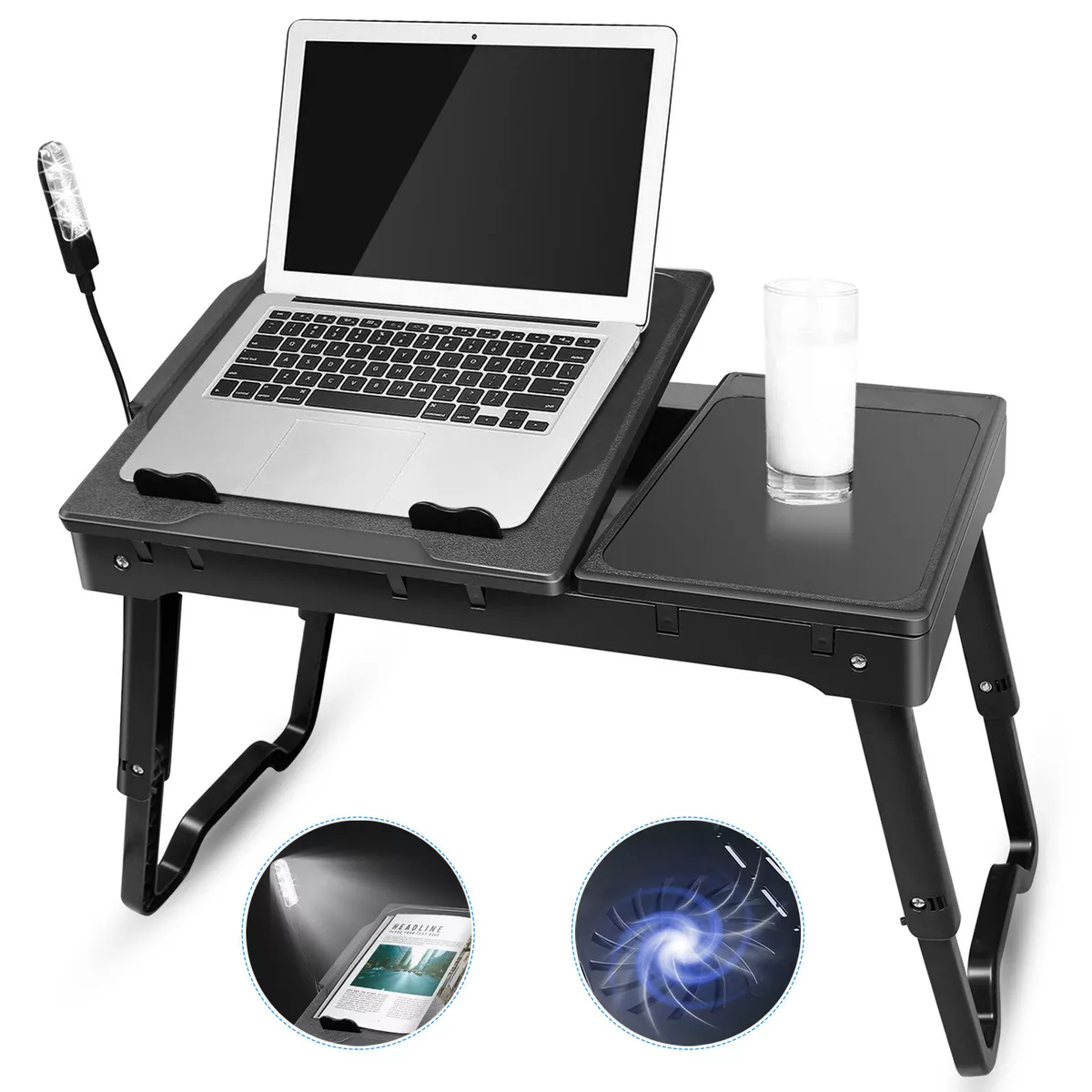 Foldable Laptop Desk for Bed Tray Adjustable Laptop Bed Table with USB Cool Fan